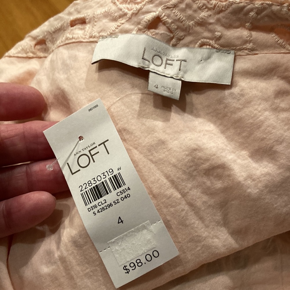 Loft NWT Pale Pink One Shoulder Cotton Eyelet Dress Size 4 - Picture 8 of 16